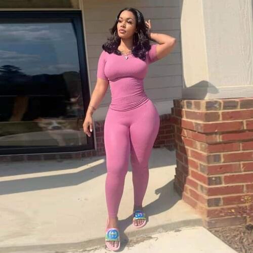 2021 Women Fitness Two Piece Sweatsuit Summer Outfits Short Sleeve Sport T-shirts and Slim Fit Legging Active Wear Running Suit