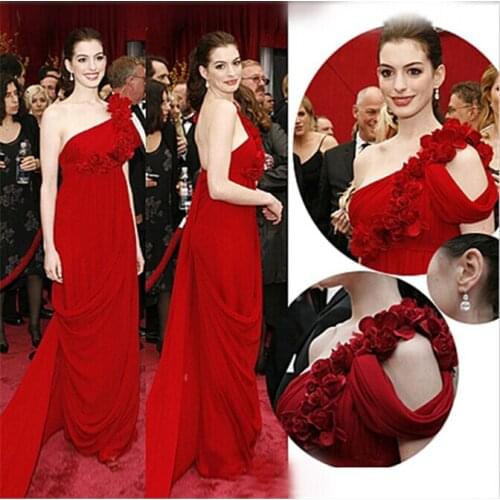 Flowers louisvuigon woman 2015 hot sexy vestido de noiva party prom gown floor length red chiffon ne shoulder Celebrity Dresses