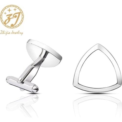 Zhijia Simple Business Style Triangle Cufflink For Men Silver Color Geometric Cufflinks Accessories Gifts