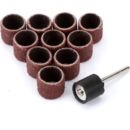 10Pcs Dremel Accessories 12.5mm Grit 80# Sanding Bands +3.17mm Sander Drum Mandrel Rotary Tool Nail Drill Bit set Electrical