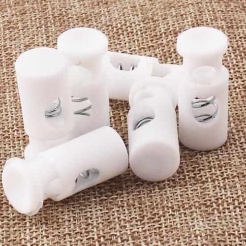 20 PCS Plastic White cord stopper,Barrel Toggle Cord Lock,Spring Buckle Stopper Spring Buckle,Craft Cylinder Stopper Toggle