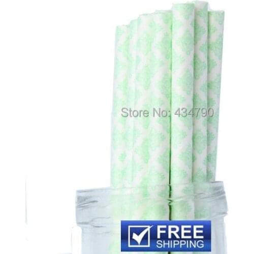 200pcs Easter Party Paper Straws Mint Damask Print, Food safe, Eco friendly Biodegradeable Cake Pop Sticks,Choose Your Colors
