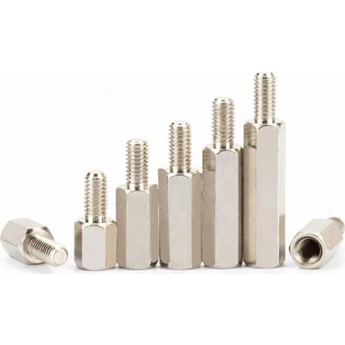 5pcs M3 hexagon copper column screws machine box single-pass isolation post nut pillar bolt 6mm thread length nickel plating