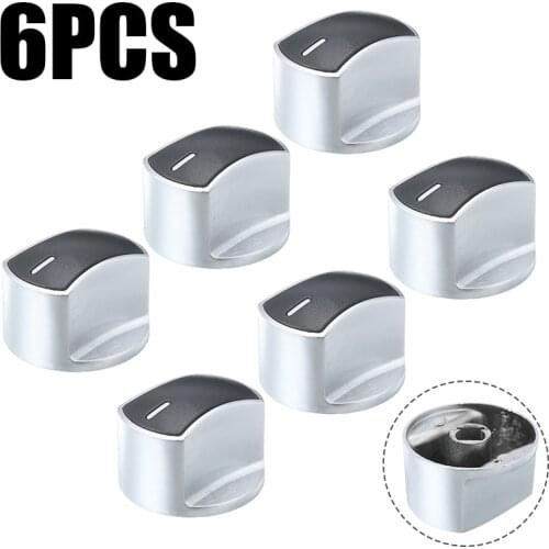 6Pcs/Set Silver Stove Knob Cooker Adaptors Stoves Oven Gas Control Metal Knobs Kitchen Switch Knob Replacement Accessories