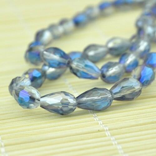 60pcs Teardrop Crystal Jewelry Beads 8x12mm Transparent Blue Plated Briolette Water Drop Glass Beads Jewelry Making Accessories