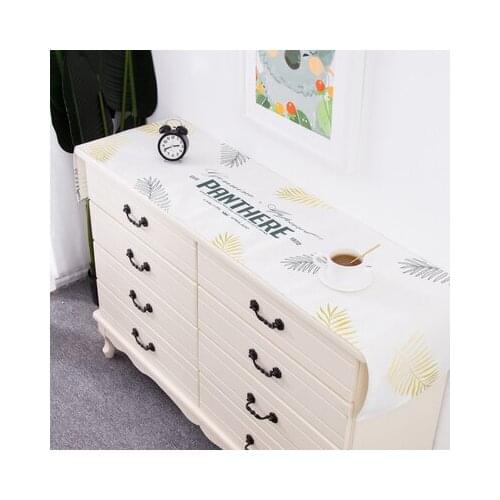 Black gold leaf cotton and linen waterproof and dust proof table runner Modern style dining room decorative tablecloth flag