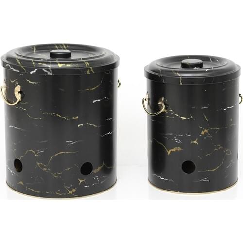 House in Potato-Onion Storage Container 2 Set - Marble Black