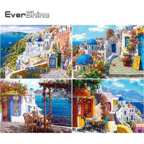EverShine 5D DIY Diamond Painting Town Picture Of Rhinestones Landscape Full Square Diamond Embroidery Mosaic Handicraft