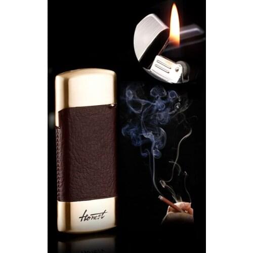 Honest butane gas lighter Personality retro ultra thin lighter old grinding wheel leather flint gas filled cigarette set