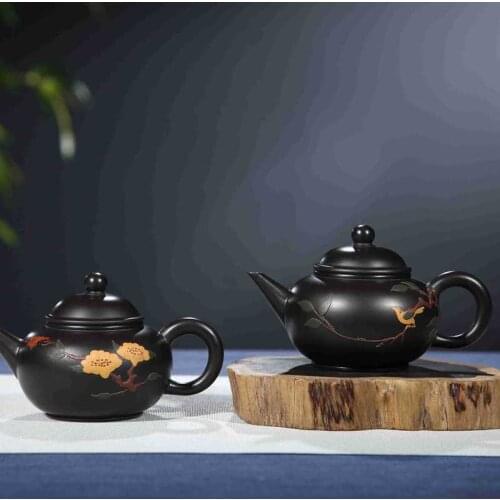 Yixing manufacturers selling gifts customized lettering black mud level pot of 200 cc all hand teapot tea set