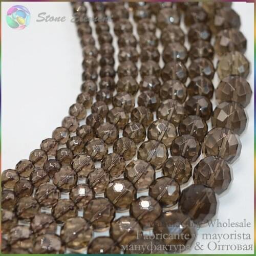 Grade A Quality Natural Smoky Quartz Faceted Round Beads 6mm,8mm,10mm,12mm