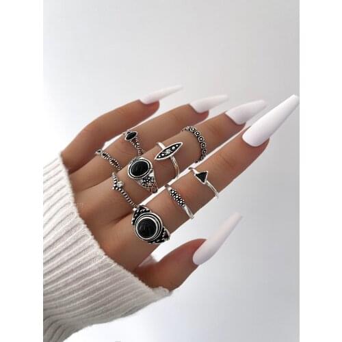 Stillgirl 9Pcs Vintage Silver Color Rings for Women Punk Geometric Set Stranger Things Female 2021 Fashion Jewelry Anillos Bauge