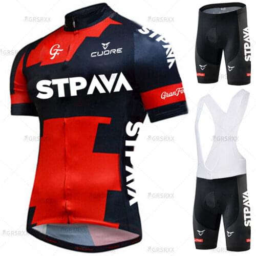 STRAVA Cycling Jersey Set Summer Breathable Bike Men Cycling Clothes Mountain Anti-UV Bicycle Bib Shorts Set Pro Race Sportswear