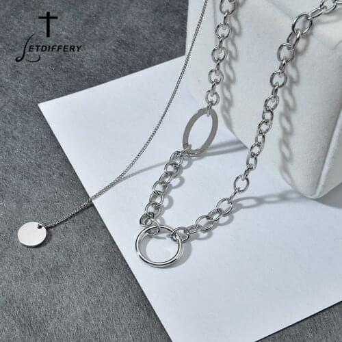 Letdiffery Fashion Multilayer Simple Oval Pendant Necklace Stainless Steel for Women Men Punk Style Birthday Party Jewelry Gifts