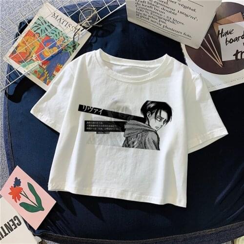 Summer Slim Y2K Tshirt Cropped Tops Anime Attack On Titan Levi Rivaille T Shirt Women Streetwear Harajuku Printed Tshirt Female