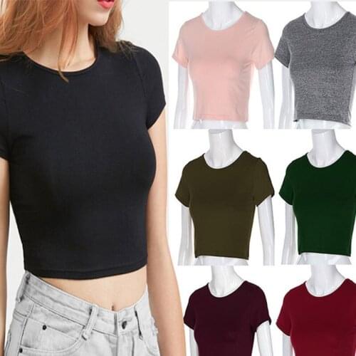 Summer Women Crop Top Short Sleeve T Shirts Woman Brand New Casual Tee Tops Summer Female T Shirt Cute Cropped Top