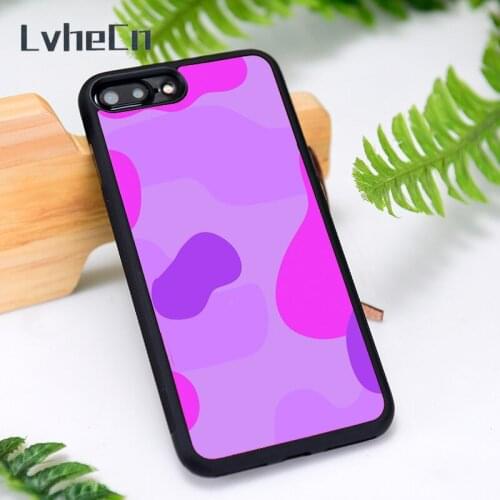 LvheCn Silicone Rubber Phone Case Cover for iPhone 6 6S 7 8 Plus X XS XR 11 12 Mini Pro Max Purple and Pink Camo Blobs
