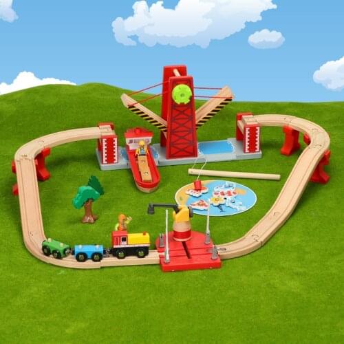 Multifunction Wooden Train Track Set Magnetic Car Model Slot Compatible Circular Orbit Early Educational Puzzle Toys for Kids