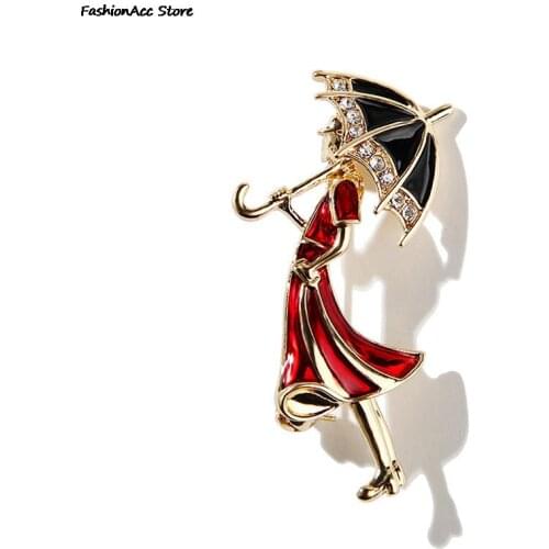 Fashion Girl Wearing Umbrella Brooches for Enamel Cartoon Brooch Pins New Fashion Jewelry Accessories Broach
