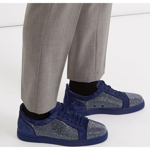 New Design Men Rhinestone Shoes Low Top Lace-up Sneaker Round Toe Bling Glitter Sapatos Men Casual Shoes Plus Size EU39-47