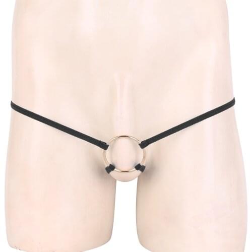 Men Underwear Metal Penis Cock Ring T-Back Open Butt Crothless Sexy Erotic Lingerie Sissy Gay Bondage Restraints Thongs G String