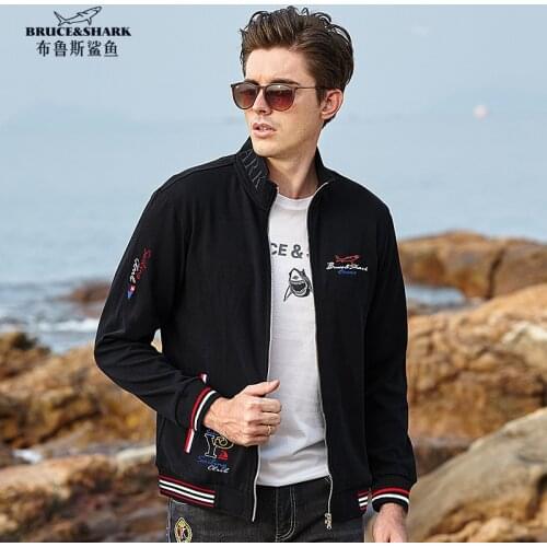 New Bruce&shark Mens Sweater Thicken Winter Embroidery Mens Cardigan Stand Collar Pockets Knit Outwear Male Coat Super Quality