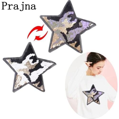 DIY Military Star Sequins Patch Reversible Changed Color Patch Cartoon Heart Patches For Clothing Stripes Applique On Clothes