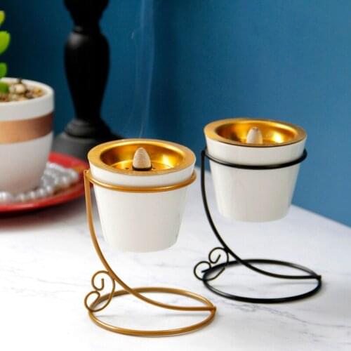 New Creative Arabic Home Decors Ceramic Cone Incense & Incense Burners With Iron Holder Middle East Incense Burners