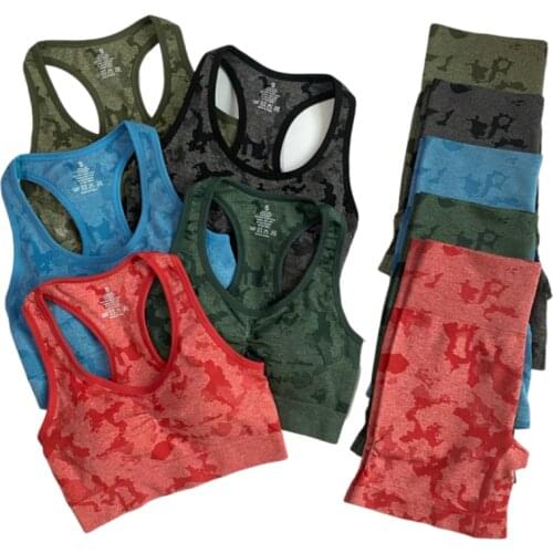 New Yoga Set 2 Piece Adapt Camo Seamless Shorts Sets For Women Workout Summer Clothes Racer Back Crop Top Gym Clothing Outfit