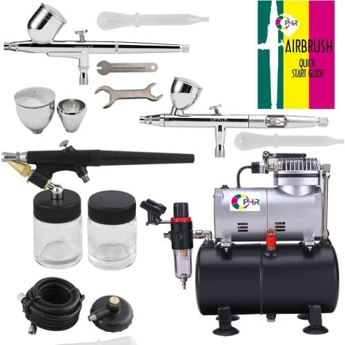 OPHIR Pro 0.3 0.5 0.8mm 3-Airbrush Kit w/ Air Tank Compressor for Hobby Paint Nail Art Tanning Airbrush Set _AC090+004A+071+006