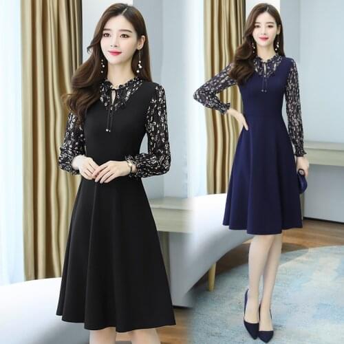 Autumn Winter Black Vintage Floral Midi Dresses Korean Plus Size Long Sleeve Boho Dress 2021 Elegant Women Party Casual Vestidos