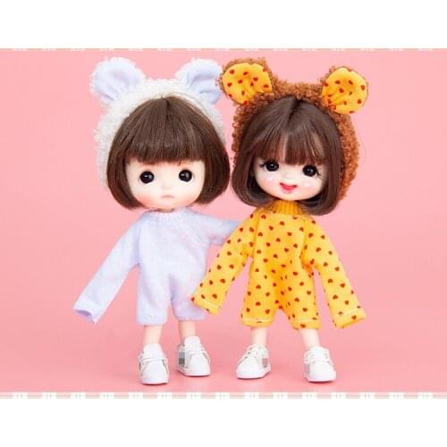 OB11 doll dress size fashion love jumpsuit climbing dress pajamas + cute bear ears hair accessories two piece set yellow blue