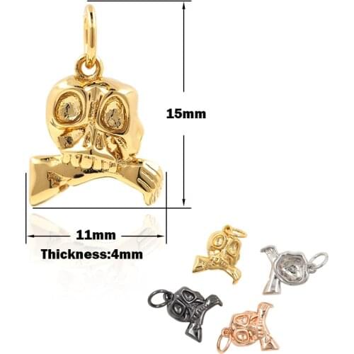 Punk Skull Pendant Brass Gold Plated Zircon Halloween Jewelry DIY Bracelet Necklace Accessories