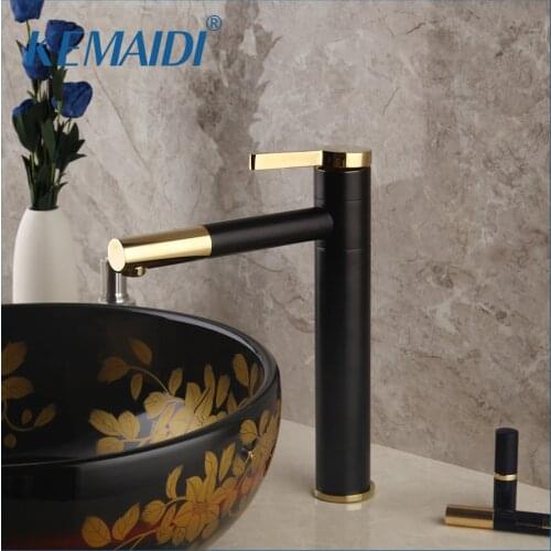 KEMAIDI Black Swivel Kitchen Faucet Stream 1 Handle Black Faucet Deck Mounted Vanity Basin Sink Mixer Tap Bathroom Basin Faucets