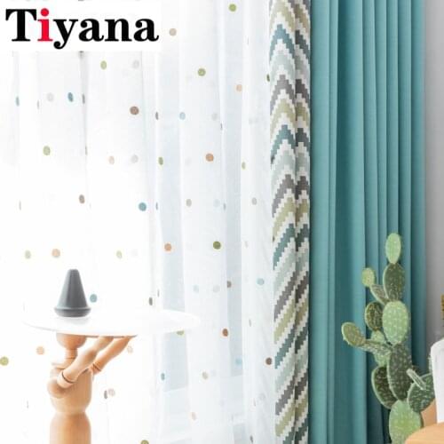 Colorful Circle Embroidery Sheer Curtains For Living Room Bedroom Drapes Window Screen Blue Cotton Linen Wave Splice Curtain D