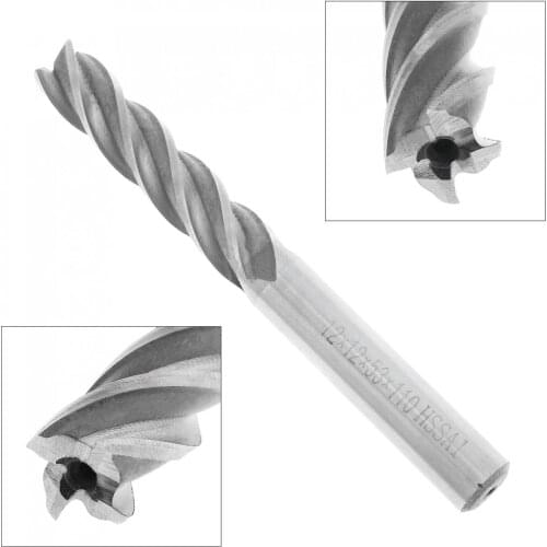 12mm 4 Flute HSS & Aluminum End Mill Cutter with Extra Long Straight Shank for CNC Mold Processing