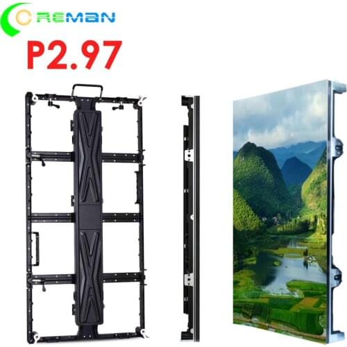 Lowest price 3x3 led video wall price P2.976 1000x500 led cabinet full color wall mounted hanging standing type led screen