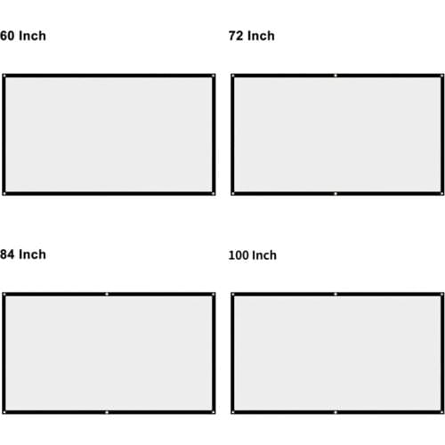 16:9 No Crease Foldable Projection Screen Portable White Projector Curtain 60/72/84/100 Inch for Home Theater
