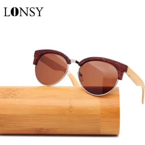 LONSY Retro Bamboo Wooden Sunglasses Women Men Brand Design Sport Goggles Polarized Mirror Sun Glasses Shades lunette oculo