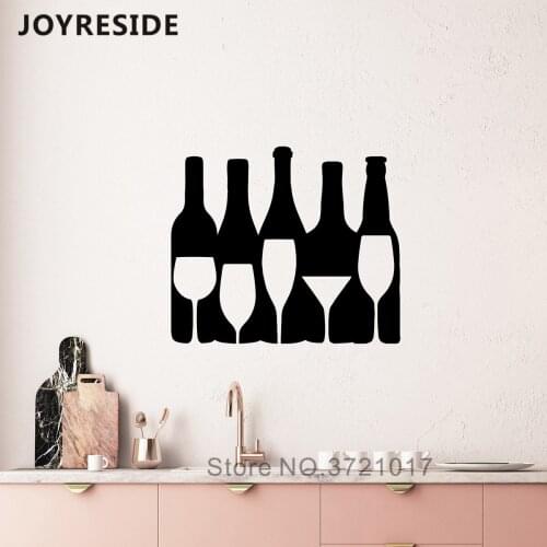Wine Cups Bottle Wine Wall Sticker Home Kitchen Decor Art Design Wall Decals Bar Wall Stickers Glasses Cup Vinyl Wall Mural M354