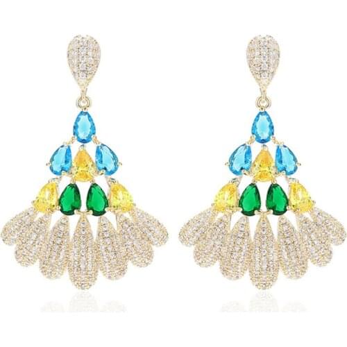 Zlxgirl jewelry lurury brand korea Design Fan shaped high micro zircon earrings earrings women wedding jewelry womens stud ears