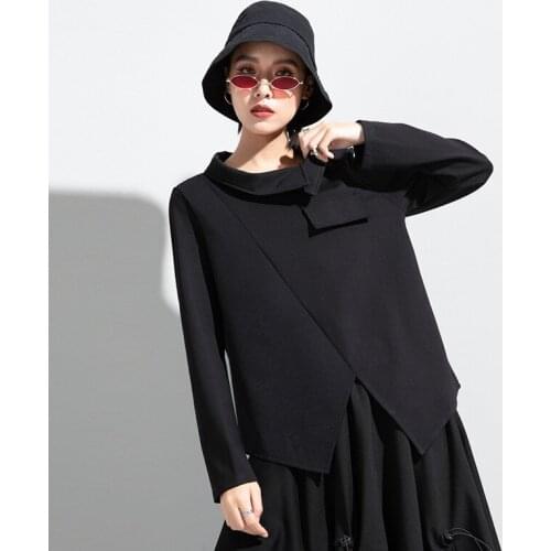 Lady spring and Autumn new style of European and American personality irregular design fashion collared T - shirt