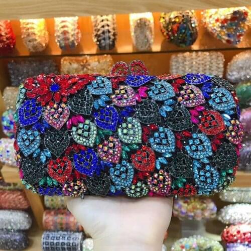 Multicolor Hollow Out Women Crystal Clutch Evening Minaudiere Bag Wedding Handbag Bridal Purse shoulder bag party crossbody bag