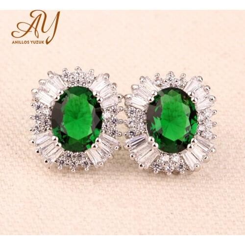Anillos Yuzuk 925 Sterling Silver Created Sapphire Emerald Ruby Stud Earrings Wedding Party Luxury Jewelry 4 Colors