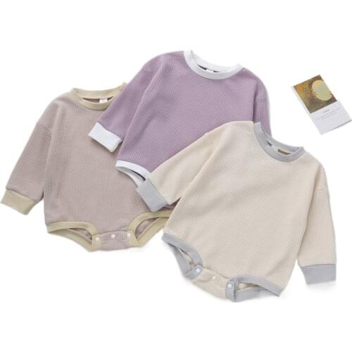 Cathery Spring Autumn Newborn Infant Baby Girl Boy Ribbed Bodysuit Cotton Solid Jumpsuit Long Sleeve Outfits Romper