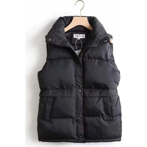 Womens Solid Loose Vest Drawstring Stand Collar Long Vest Jacket Cotton Padded Womens Windproof Warm Waistcoat Autumn Winter