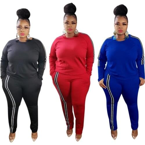 Casual Women Solid Sportwear Tracksuits 2020 Autumn New Ladys Big Size O-neck Full Sleeve Pullover Bodycon Pants Two Piece Sets