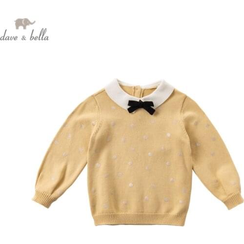 DBM14800-1K dave bella winter kids girls 5Y-13Y Christmas removable bow dots knitted sweater kids fashion toddler boutique tops