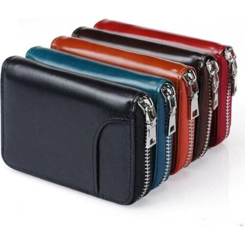1 Piece Genuine Leather Unisex Zipper Credit Card Holder Fashion ID Credit Card Holder 6 Colors Blocking Wallets With RFID
