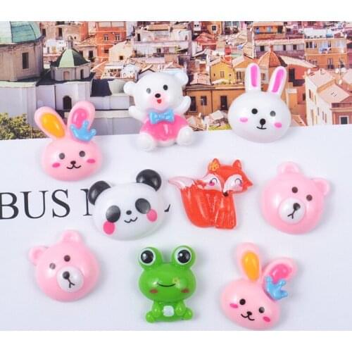 10pcs/lot Kawaii Resin Cartoon Animal Bear/Ribbit/Parada/Frog Flatback Cabochon For Kids Headwear DIY Decorative Embellishment